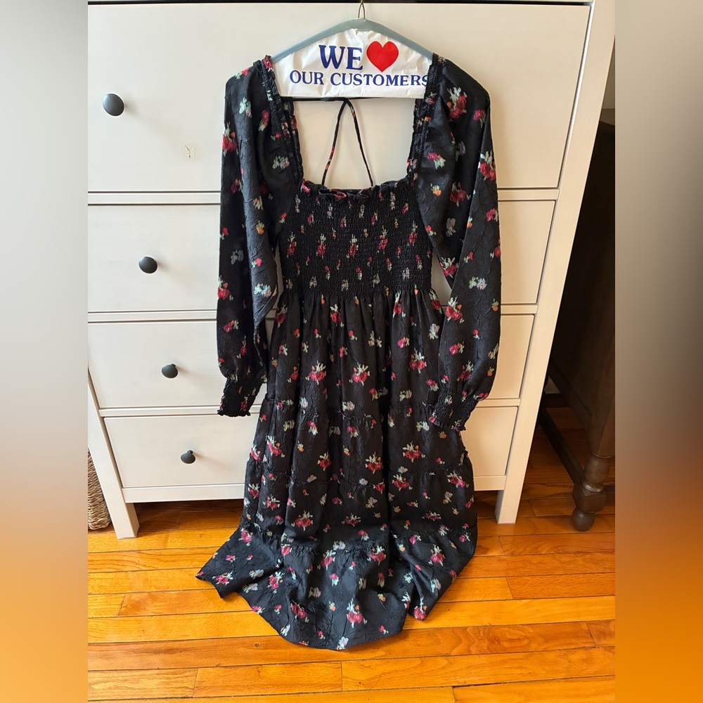 Hill House Smocked Long Sleeve midi dress, size small